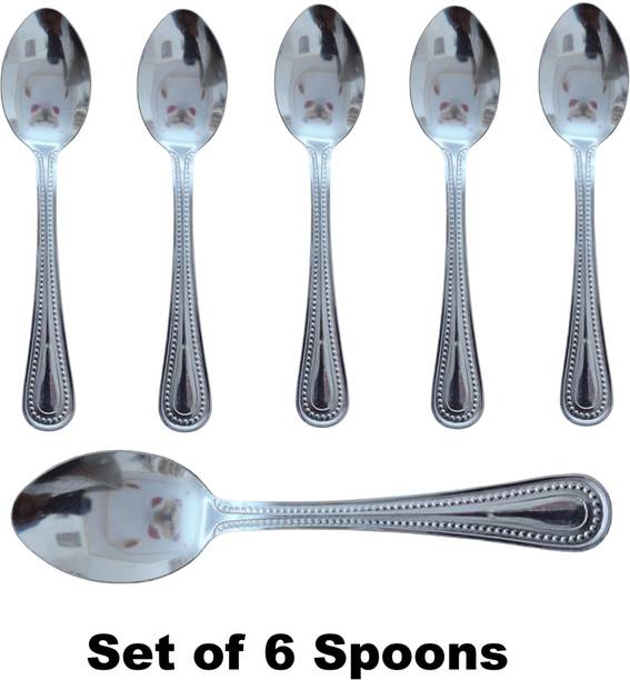 IMREX Beautiful Premium Spoon Set of 6 | Dotted Print | 25g Each | Durable & Elegant Stainless Steel Dessert Spoon, Soup Spoon, Table Spoon, Tea Spoon, Ice-cream Spoon, Cream Spoon Set