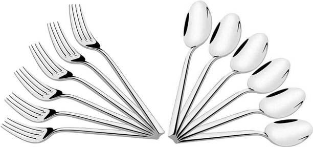 Inspiration World Cutlery set 6 Fork Set & 6 spoon for Tea, Coffee, Sugar Stainless Steel Tea Spoon Set