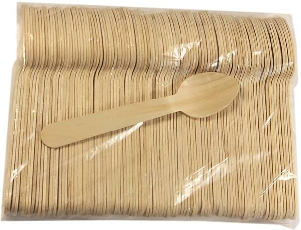 दीरा Disposable 110mm Wooden Spoon for Dinner Parties Catering डिस्पोजेबल वुडेन टेबल स्पून सेट