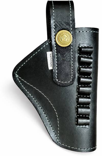 MateenMohd Leather Holster Cover Black 32 Bore with Stitch Bullets Loop