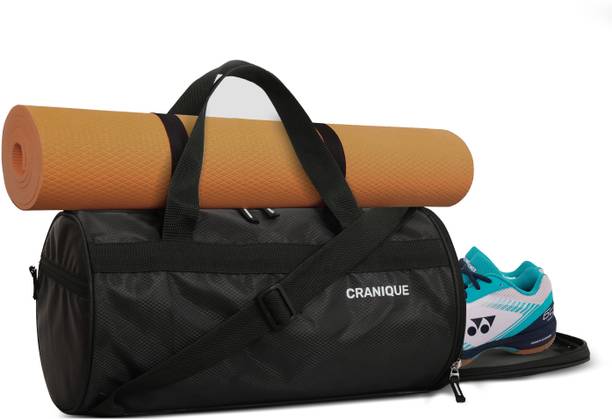 Cranique Duffle Gym Bag with Shoe Compartment & Yoga Mat Holder for Men Women (GB1-Black)