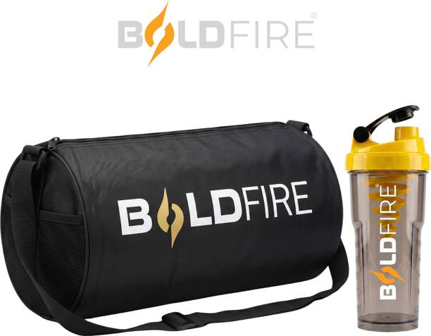 BoldFire Sports Gym Bag with Shaker Bottle Combo | Adjustable Shoulder Strap