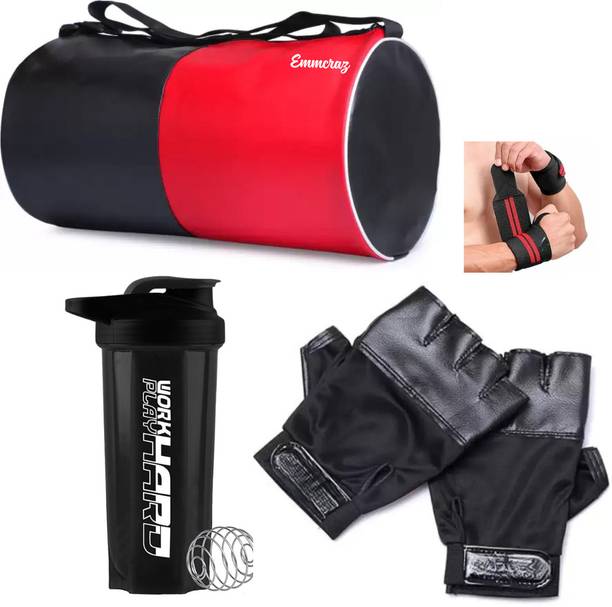एम्मक्रैज़ black&red gym bag with gallon bottle with wrist band and gym gloves Fitness Kit