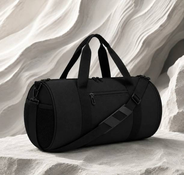 ATLANTICBAGS Unisex Black Cylindrical Gym Travel Duffle Bag