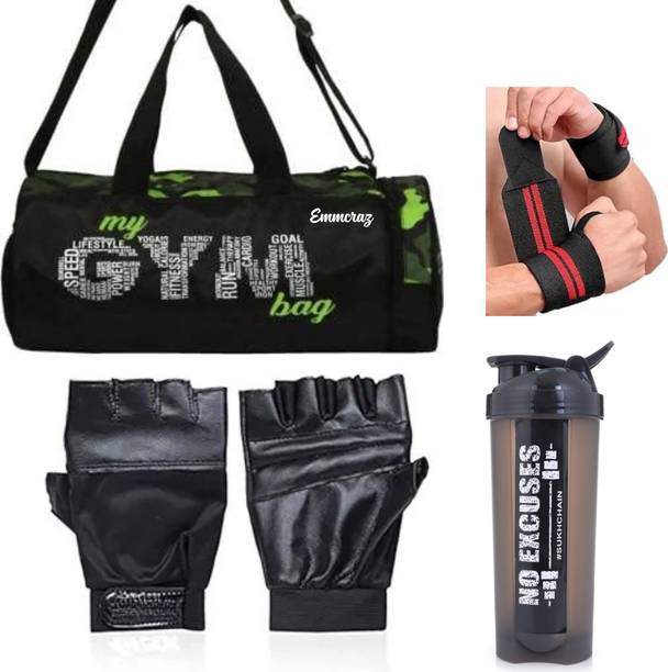 EMMCRAZ my green gym bag with gallon bottle with wrist band and gym gloves Fitness Kit