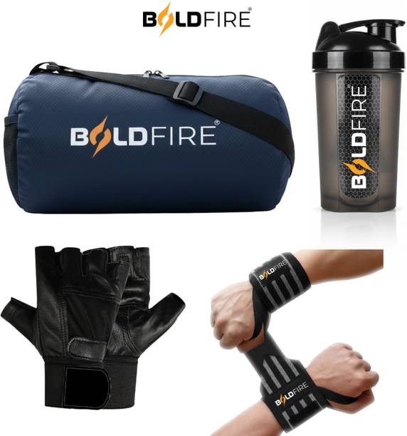 BoldFire Gym Sports Bag with ComboWrist Band With Gym Glove & Gym Shaker