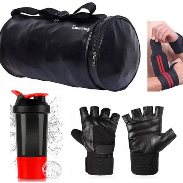 एम्मक्रैज़ BLACK GYM BAG WITH PREMIUM SHAKER BOTTLE ,GLOVES AND WRIST SUPPORT