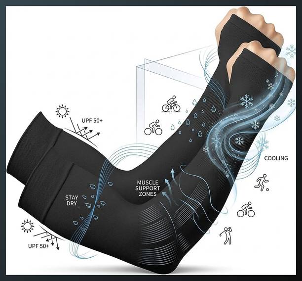 VINAYAK EXIM Easy Wear Fingerless Arm Sleeves UV Sun Guard Hand Cover Glo Gym & Fitness Gloves Black