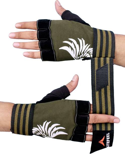 LITE FEEL Olive Wing Print Gym Sports And Riding Gloves Gym & Fitness Gloves