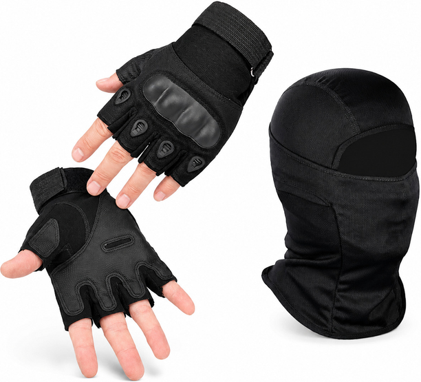 NYAF Summer Balaclava & Riding Gloves Combo for Bike Riding Men Black Gear Riding Gloves
