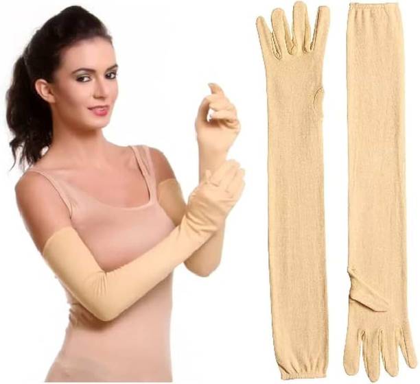 URMILA TRADERS Beige Full Sleeve Glove UV Protection Cooling Arm Sleeves For Women(W7 Gym & Fitness Gloves