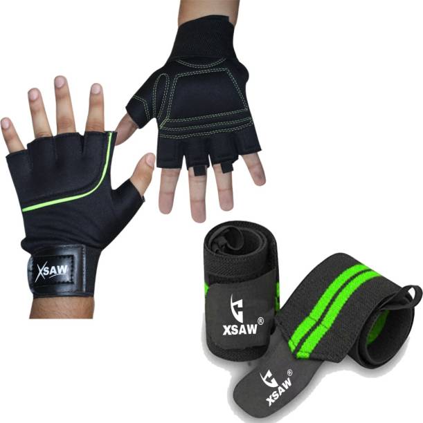 XSAW Weight Lifting Fitness Gym Gloves and Wrist Strap Combo Pack Gym & Fitness Kit