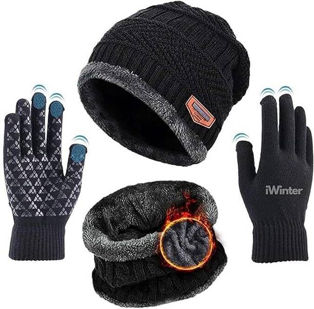 HappenWell Woolen Winter Cap for Men Woolen Cap for Women & Men in Winter Riding Gloves