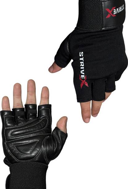 Strivex Fitness Mens Leather Gym Gloves with 12 inch Wrist Support and Anti Slip Gloves Gym & Fitness Gloves