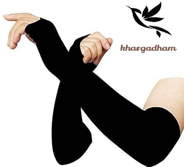 Khargadham Black UV Sunblock protection with thumb hole Arm sleeves for unisex Cycling Gloves