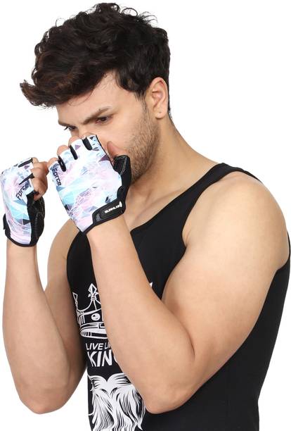 BURNLAB Flex Gym Gloves Pro (White & Green Large) Gym & Fitness Gloves