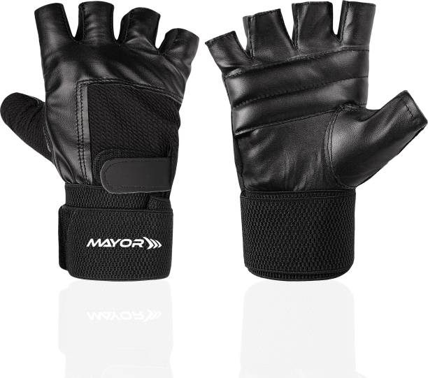 MAYOR Premier Leather Gym Gloves, Weight Lifting Gloves with Wrist Support (Free Size) Gym & Fitness Gloves
