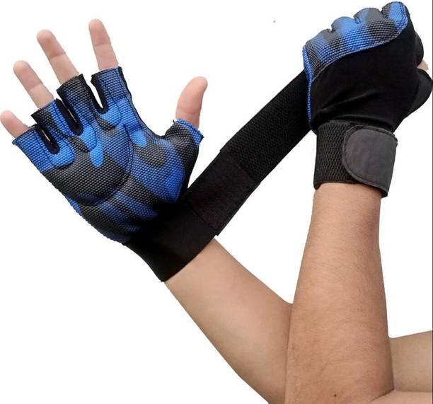 GymWar Weightlifting Gym Gloves with Long Wrist Strap Gym & Fitness Gloves