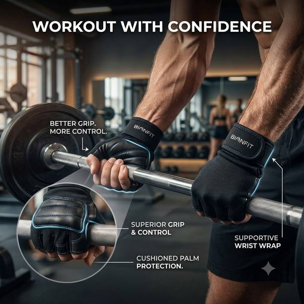 BIONFIT Workout Gloves for Men & Women with Wrist Support | Anti-Slip Padded Gym Gloves Gym & Fitness Gloves