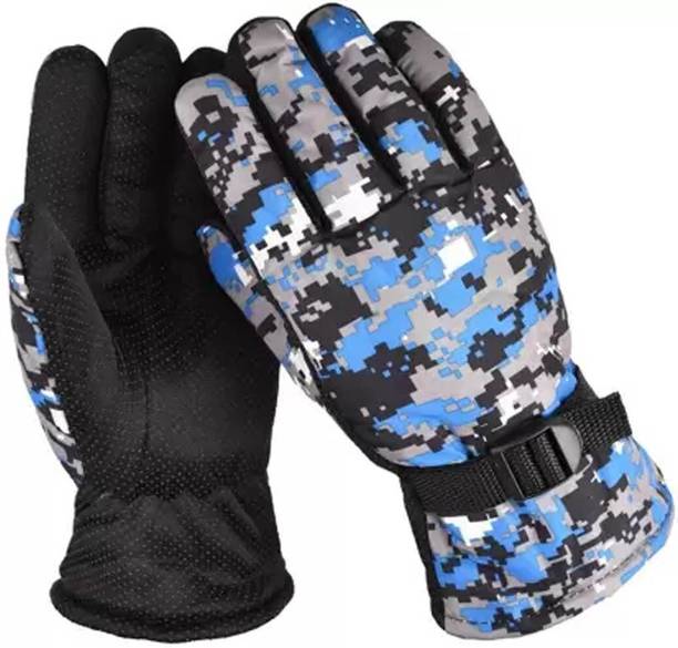 Rhtdm MOSAIC TEXTURE SUPER WARM WINTER GLOVE WITH EXTRA SOFT FUR LINING BLUE_BG749 Riding Gloves