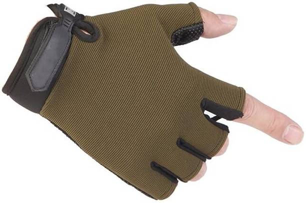 Shopfleet Green Men's Half Finger Non-Slip Riding Airsoft Breathable Bike Gloves Gym & Fitness Gloves