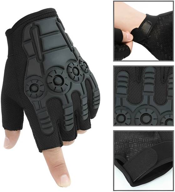 AutoKraftZ Comfortable Half Finger Design with Non-Slip Grip, Waterproof, & Durable Padding Riding Gloves