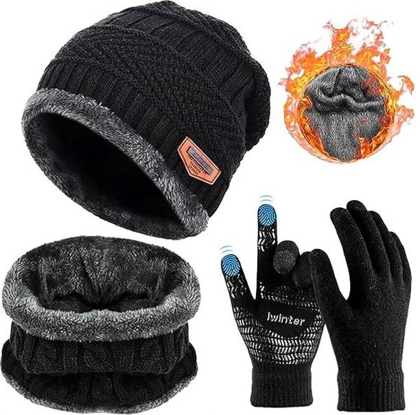 HappenWell 3 PICS WINTER WOOLEN MEN & WOMEN Cap/GLOVES/NECK Riding Gloves