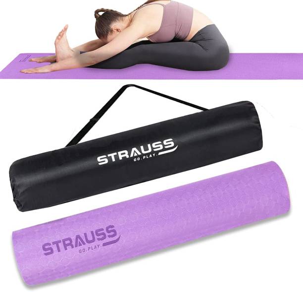 Strauss Anti Skid Eco-Friendly TPE Yoga Mat with Carry Bag, Purple 6 mm Yoga Mat