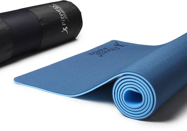 Fitness Mantra Premium TPE Dual Color Anti-Slip with Cover Bag| Navy Blue + Sky Blue| 6 mm Yoga Mat