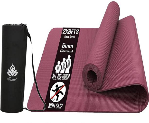 YFMATS 6MM - Super-Sports Yoga Mat for Mens Women Kids Maroon 6 mm Yoga Mat