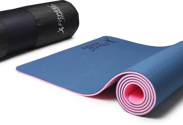 Fitness Mantra Premium TPE Dual Color Anti-Slip with Cover Bag| Navy Blue + Pink| 6 mm Yoga Mat