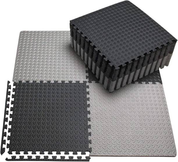 gamers hub Fitness Puzzle Mat, Gym Floor Mat, EVA Foam Interlocking 24"x24" 6Pc 24 SqFt Black, Grey 12 mm Exercise & Gym Mat