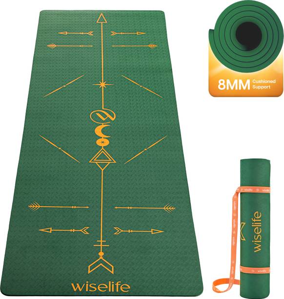 Wiselife TRUE Body Boho Alignment Yoga Mat 8mm + Sleek Yoga Strap for Men & Women Green 8 mm Yoga Mat