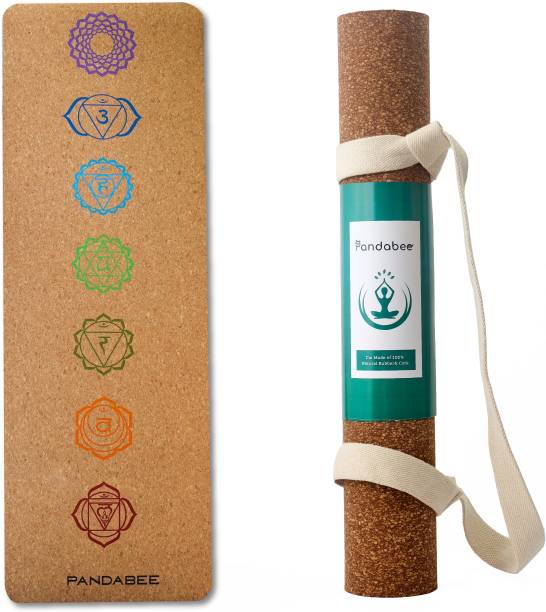 PANDABEE Anti-Slip Premium Cork Yoga Mat - Colored Chakra Design Carry Strap 3 mm Yoga Mat