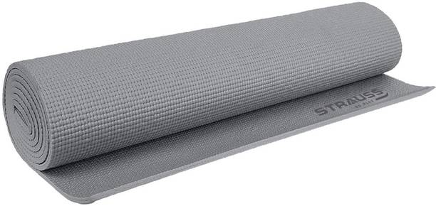 Strauss Anti Skid PVC Yoga Mat With Carry Bag | Exercise Mat Grey 8 mm Yoga Mat