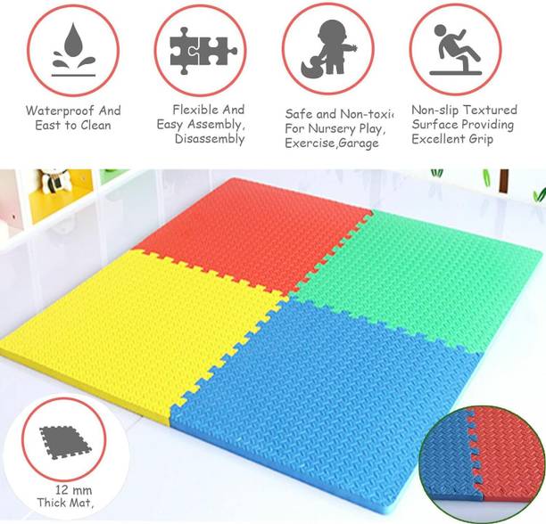 YMD Fitness Puzzle Mat, Gym Floor Mat, EVA Foam Interlocking 2FTx2FT 4Pc 16 SqFt Multicolor 12 mm Exercise & Gym Mat
