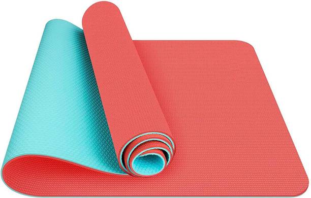 IRIS Fitness Non Slip TPE Yoga Mat for Hot Yoga Pilate Gymnastics, Double Sided Orange, Blue 6 mm Yoga Mat