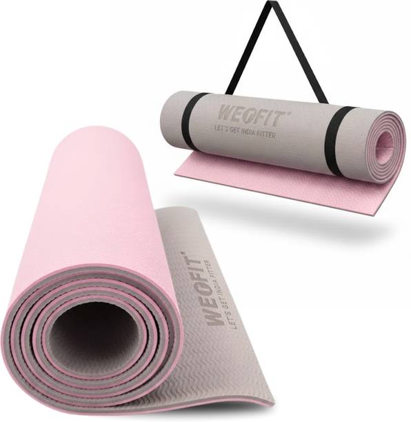 WErFIT TPE Yoga Mat with Carry Strap for Men and Women, Anti-Slip, Extra Cushioning Pink, Grey 6 mm Yoga Mat
