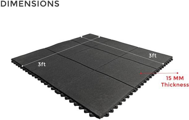 MARC Heavy Duty Rubber Workout Gym & Home Interlocking Tiles Mat 16mm Thick 3x3 ft Black 15 mm Gymnastic Mat