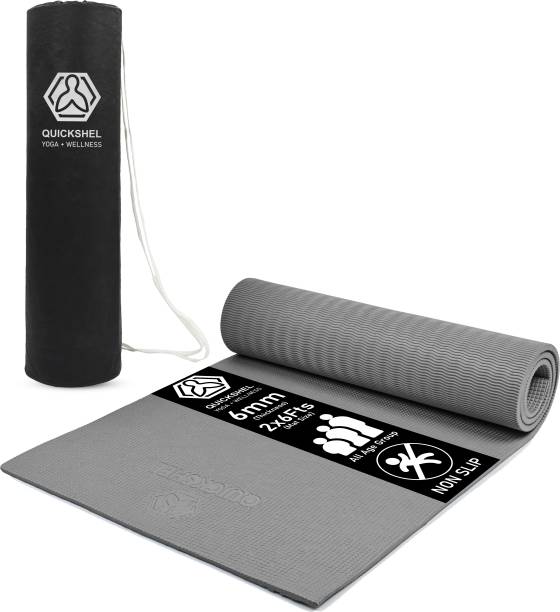 Quick Shel EVA + TPE Anti Slip Home Gym Exercise Workout Fitness for Men Women with Bag Grey 6 mm Yoga Mat
