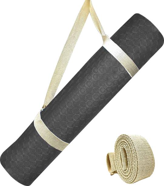 Strauss Anti Skid Eco-Friendly TPE Yoga Mat with Carry Strap, Black 4 mm Yoga Mat