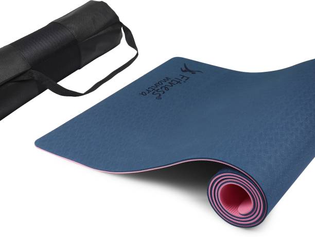 Fitness Mantra Premium TPE Dual Color Anti-Slip Yoga Mat with Cover Bag| Navy Blue + Pink| 6 mm Yoga Mat