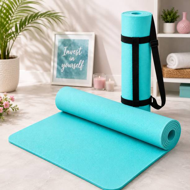 Iras Yogic House Aqua Teal 4mm Yoga Mat with Carry Strap Multicolor 4 mm Exercise & Gym Mat