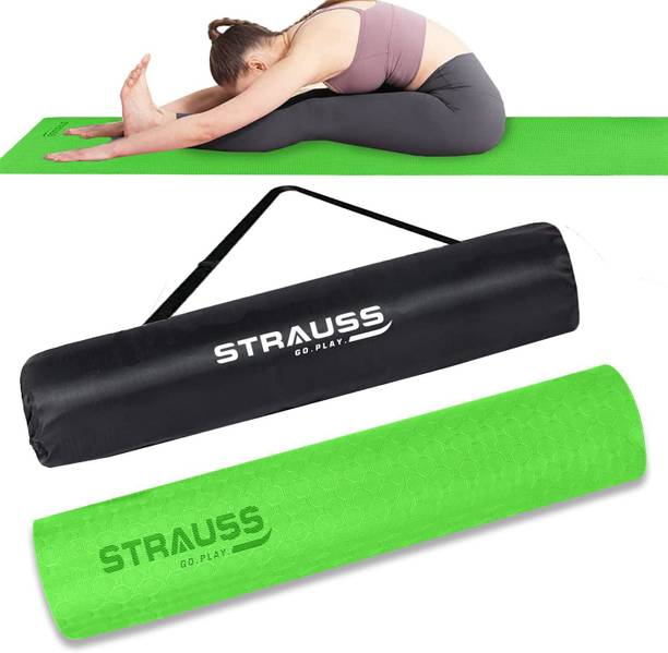 स्ट्रॉस Anti Skid Eco-Friendly TPE Yoga Mat with Carry Bag, Green 4 mm योगा मैट