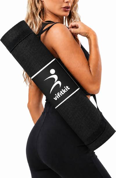 VIFITKITE Anti-Skid Exercise Mat with Carry Bag for Home Gym, Outdoor Workout Black 6 mm Yoga Mat