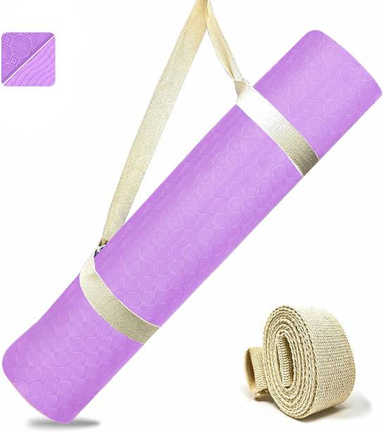 Strauss Anti Skid Eco-Friendly TPE Yoga Mat with Carry Strap, Purple 4 mm Yoga Mat