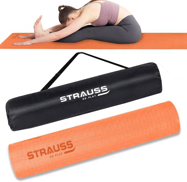 Strauss Anti Skid Eco-Friendly TPE Yoga Mat with Carry Bag, Orange 6 mm Yoga Mat