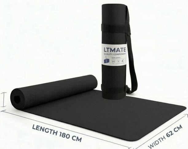 Flexura Eco-friendly 4mm yoga mat with carry strap for women & men black 4 mm Yoga Mat Black 4 mm Yoga Mat