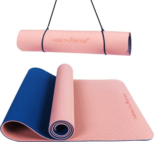 HealthSense Yoga Mat for Women & Men with Carry Rope TPE Material YM 601 (PINK & BLUE) 6 mm Exercise & Gym Mat