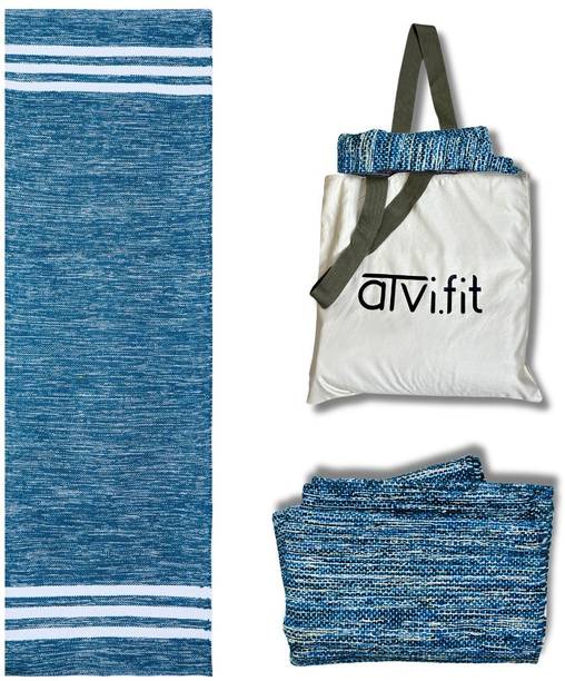 AtviFit Atvi.fit Pure cotton anti-skid, machine wash yoga mat. 73in x 24in, 5mm (Blue) Blue 5 mm Yoga Mat